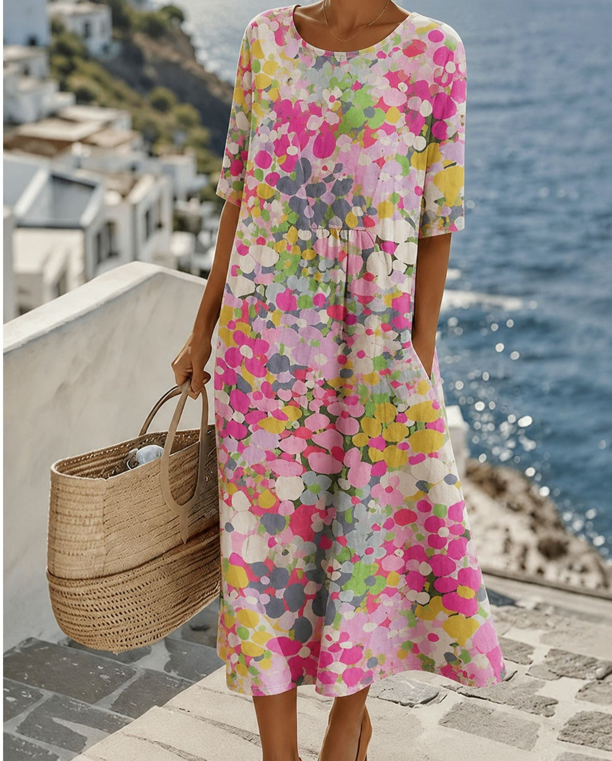 Floral Midi Dress with Flowing Design