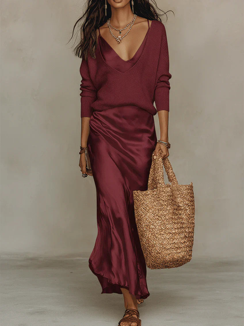 Elegant Slip Dress and Knit Ensemble