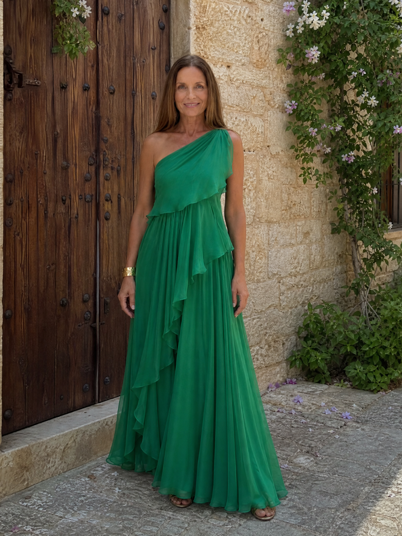 Ruffle Elegance One-Shoulder Maxi Dress
