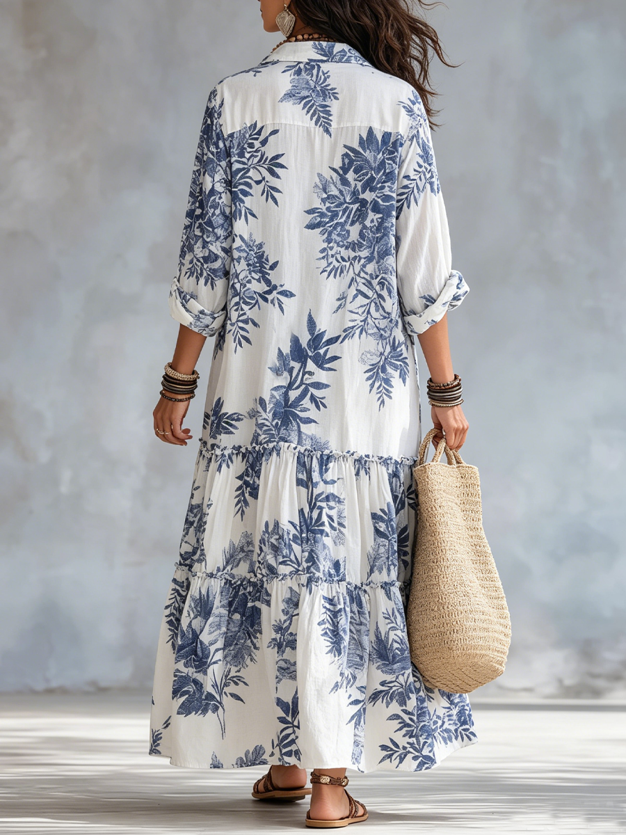 Bohemian Floral Button-Down Maxi Dress