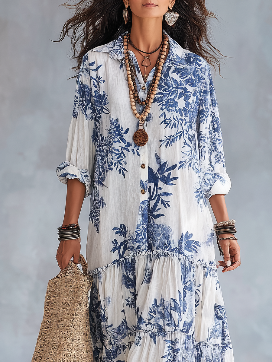 Bohemian Floral Button-Down Maxi Dress