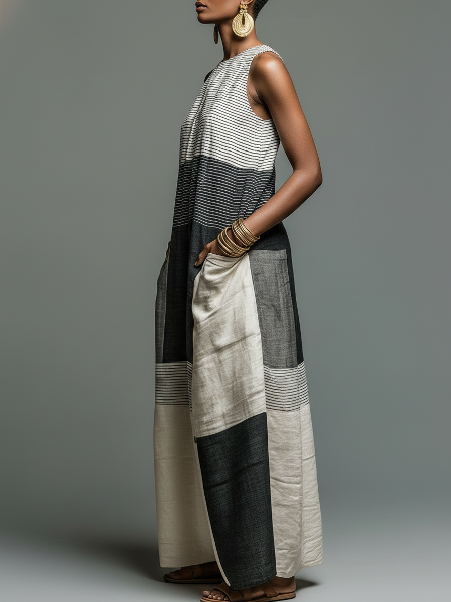 Sleeveless Striped Maxi Dress