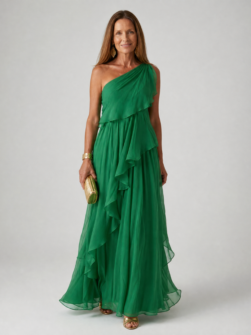Ruffle Elegance One-Shoulder Maxi Dress