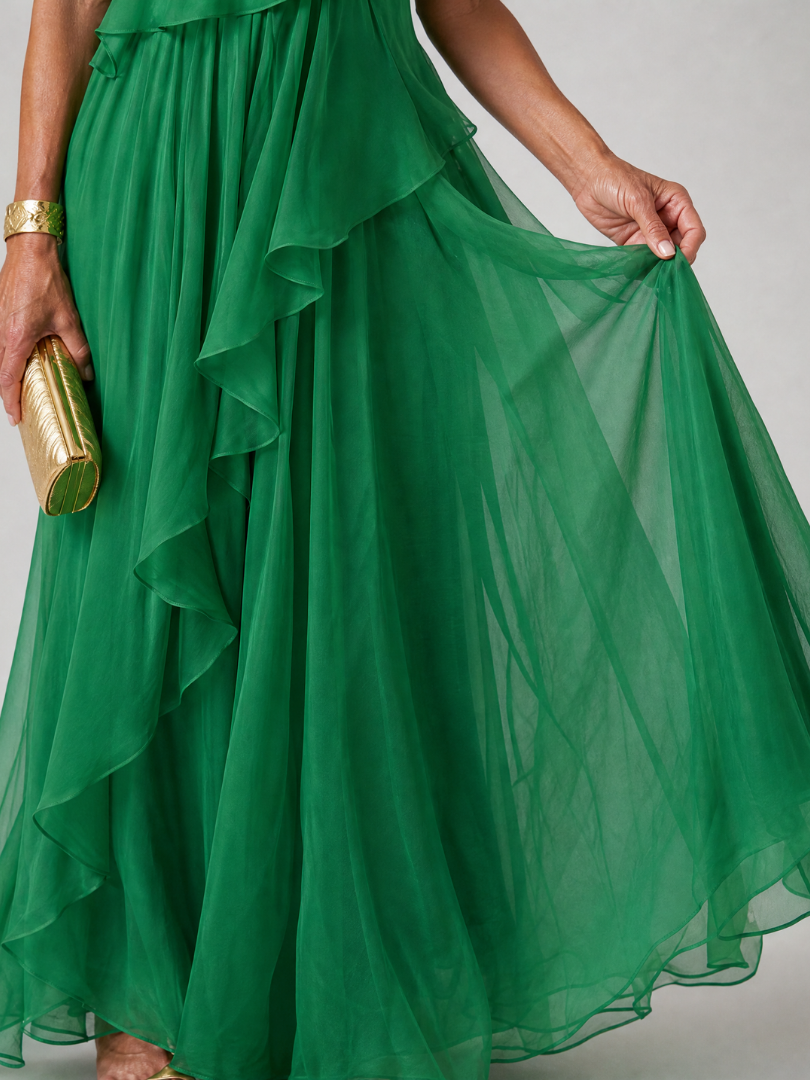 Ruffle Elegance One-Shoulder Maxi Dress