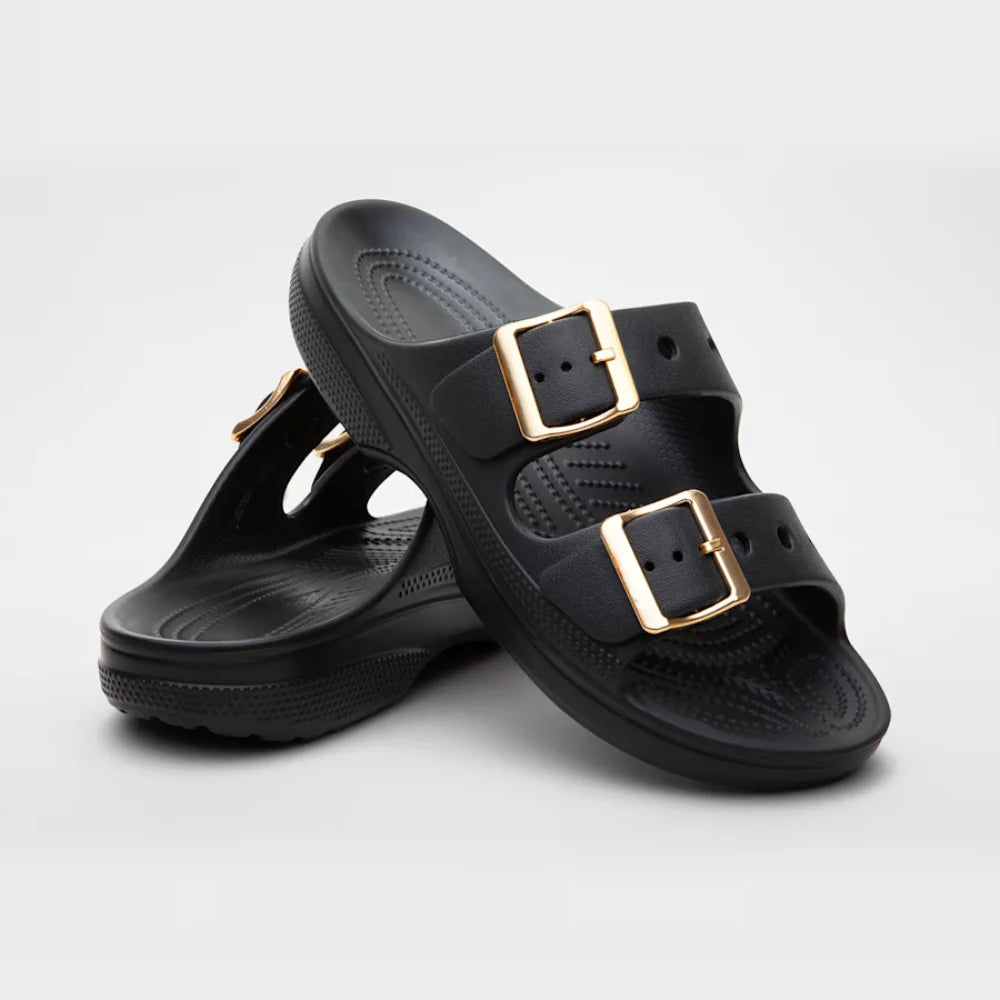 Leather Double Buckle Slides