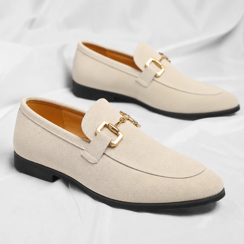 Suede Moccasins with Gold Horsebit