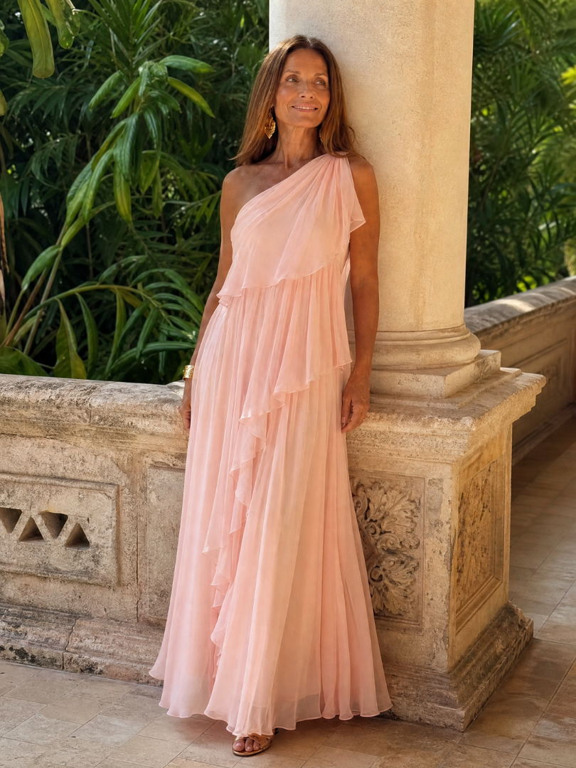 Ruffle Elegance One-Shoulder Maxi Dress