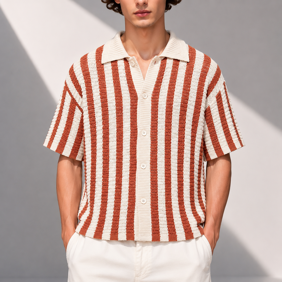Striped Knit Polo Shirt