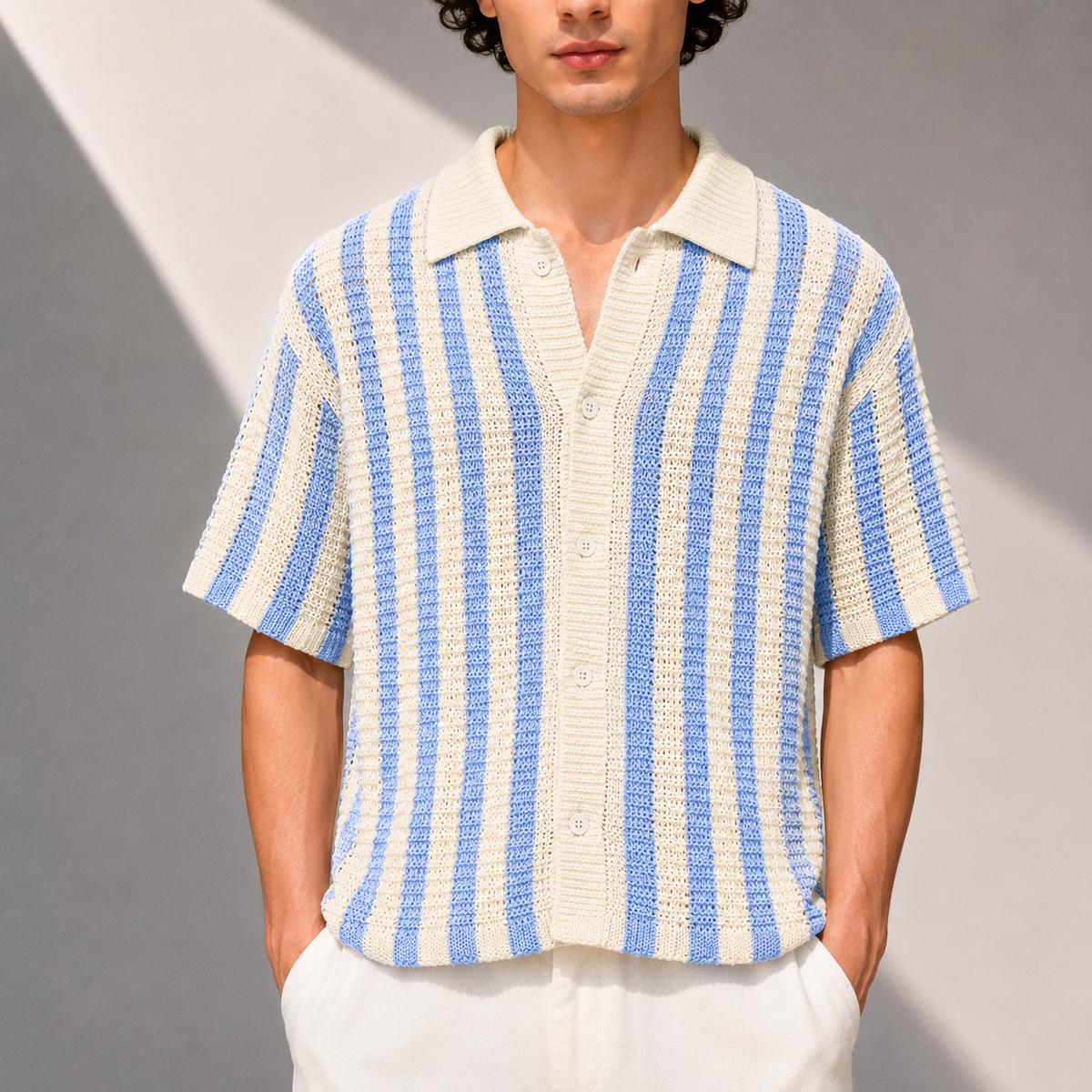 Striped Knit Polo Shirt