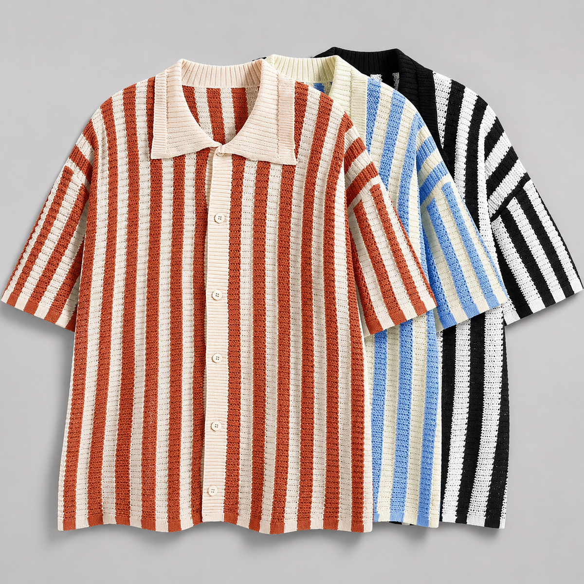 Striped Knit Polo Shirt