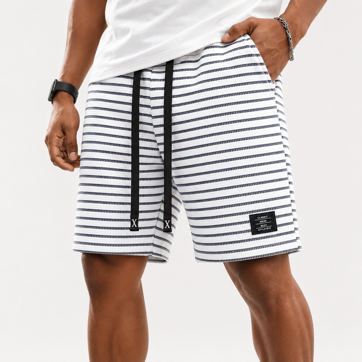 Waffle Knit Striped Lounge Shorts