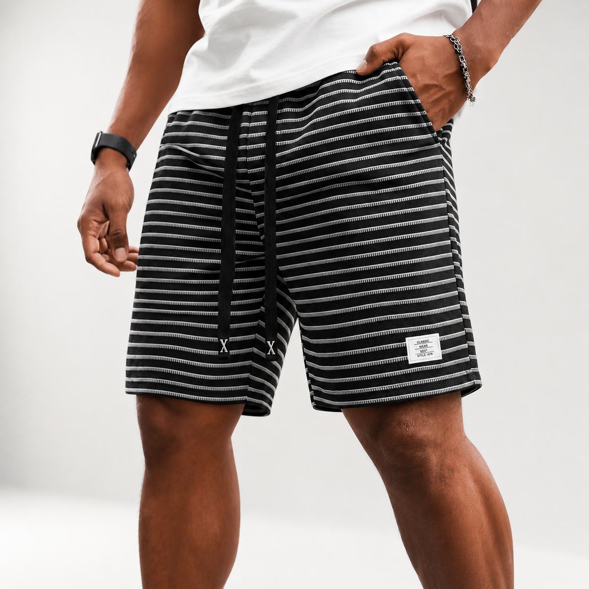 Waffle Knit Striped Lounge Shorts
