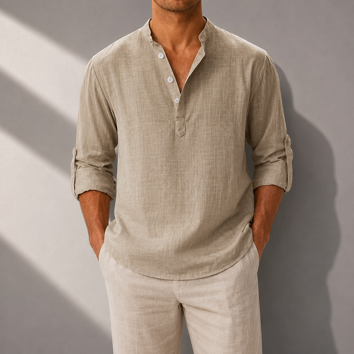 Cotton Linen Henley Shirt