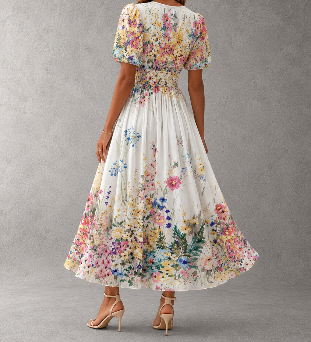 Floral Elegance Short Sleeve Maxi Dress
