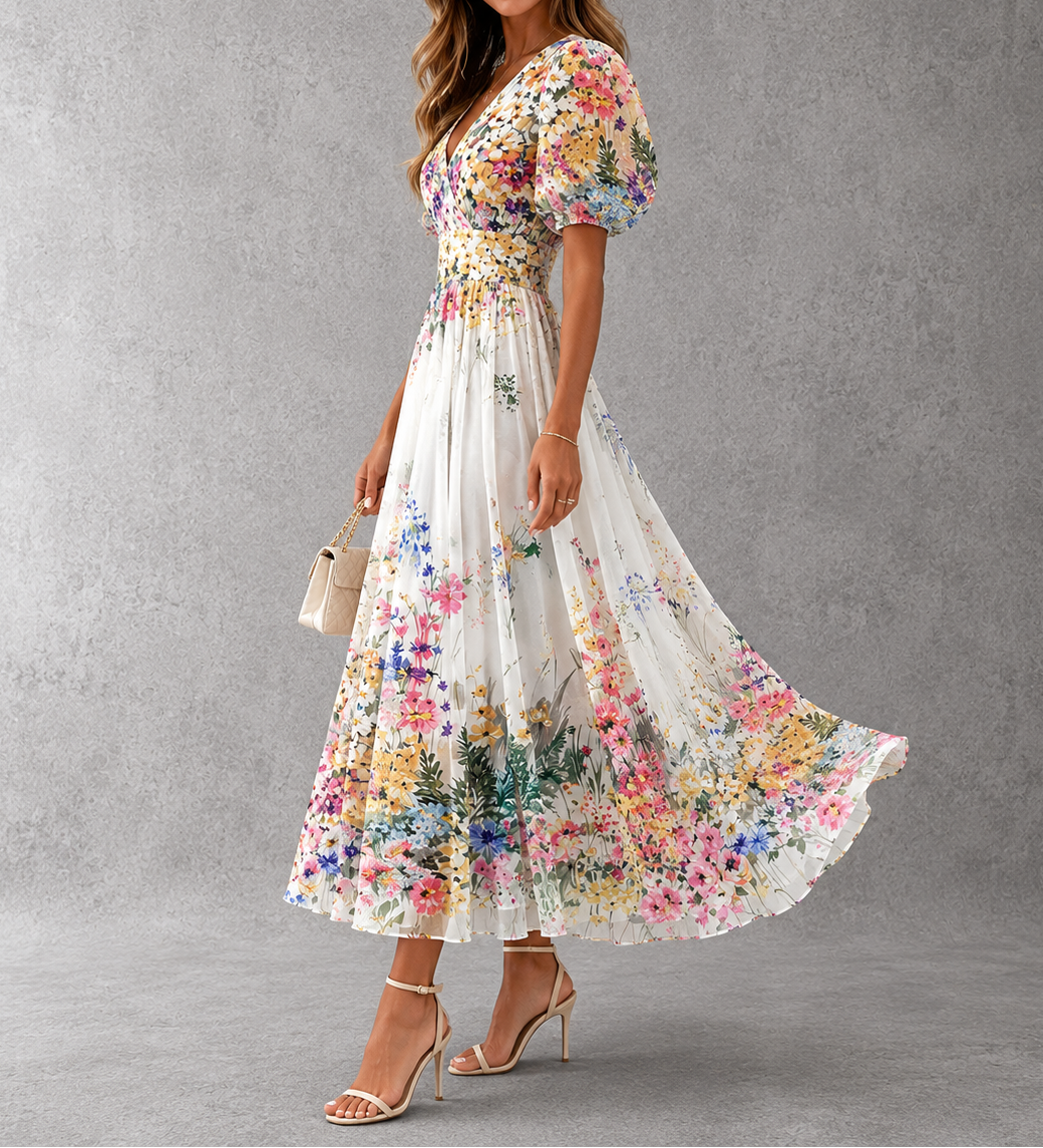 Floral Elegance Short Sleeve Maxi Dress