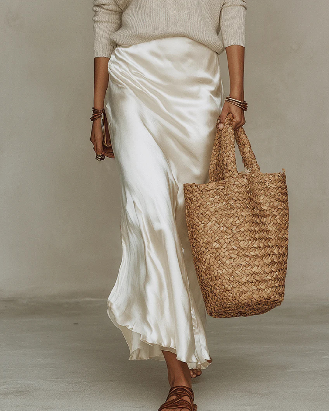 Elegant Slip Dress and Knit Ensemble