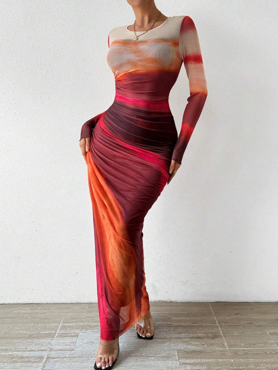Printed Bodycon Maxi Dress