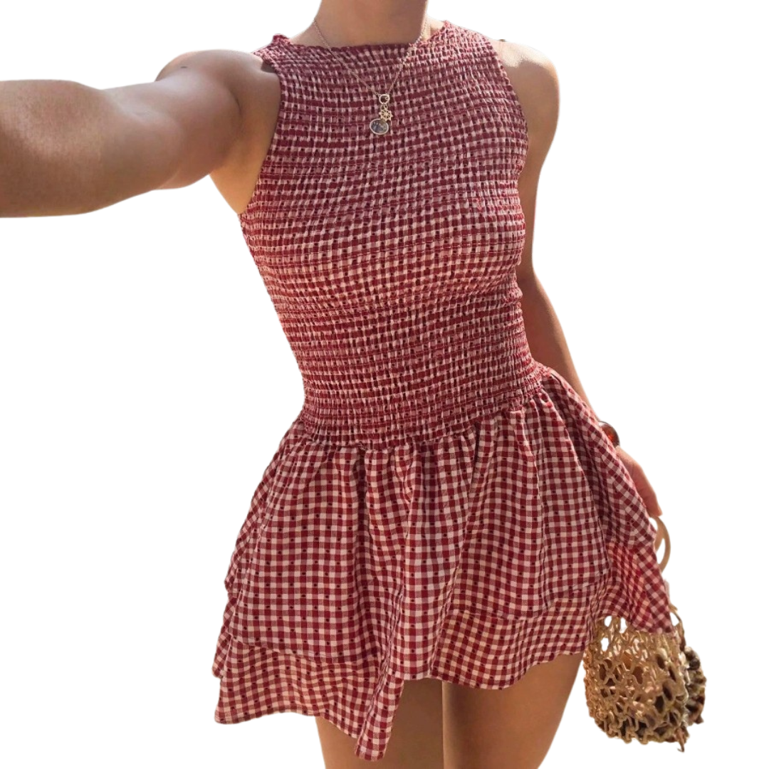 Plaid Off-Shoulder Puff Dress