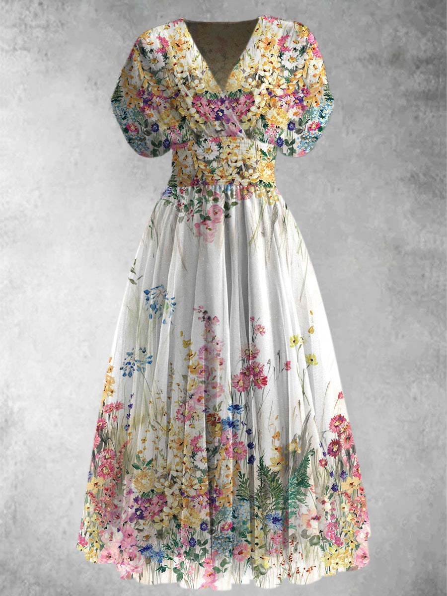 Floral Elegance Short Sleeve Maxi Dress