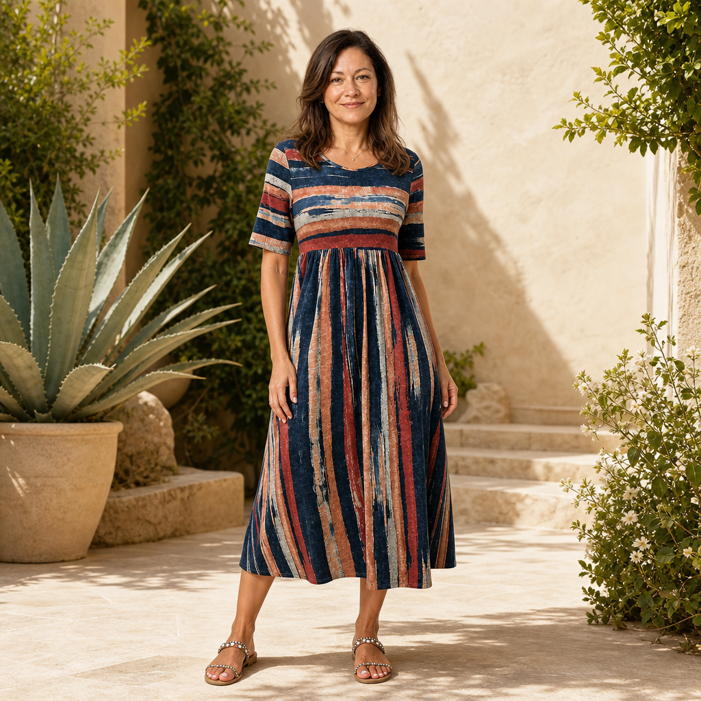 Slimming Striped Midi Dress