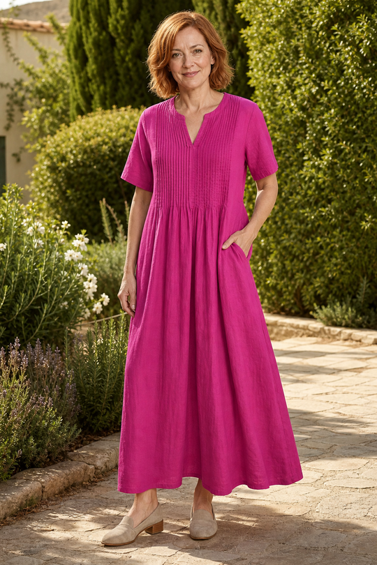 Pintuck Elegance Maxi Dress