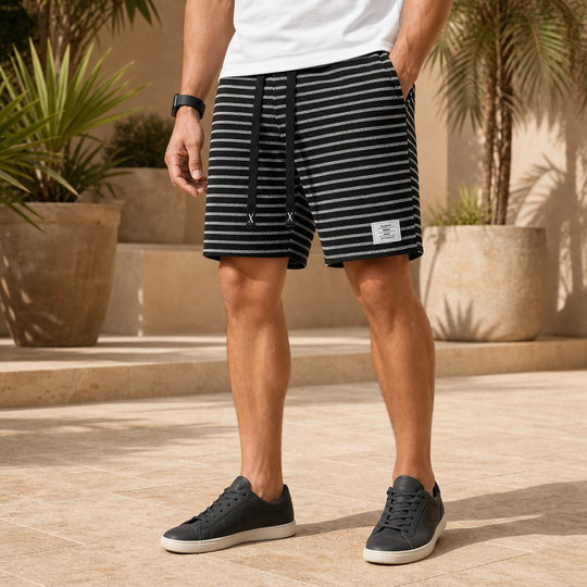 Waffle Knit Striped Lounge Shorts