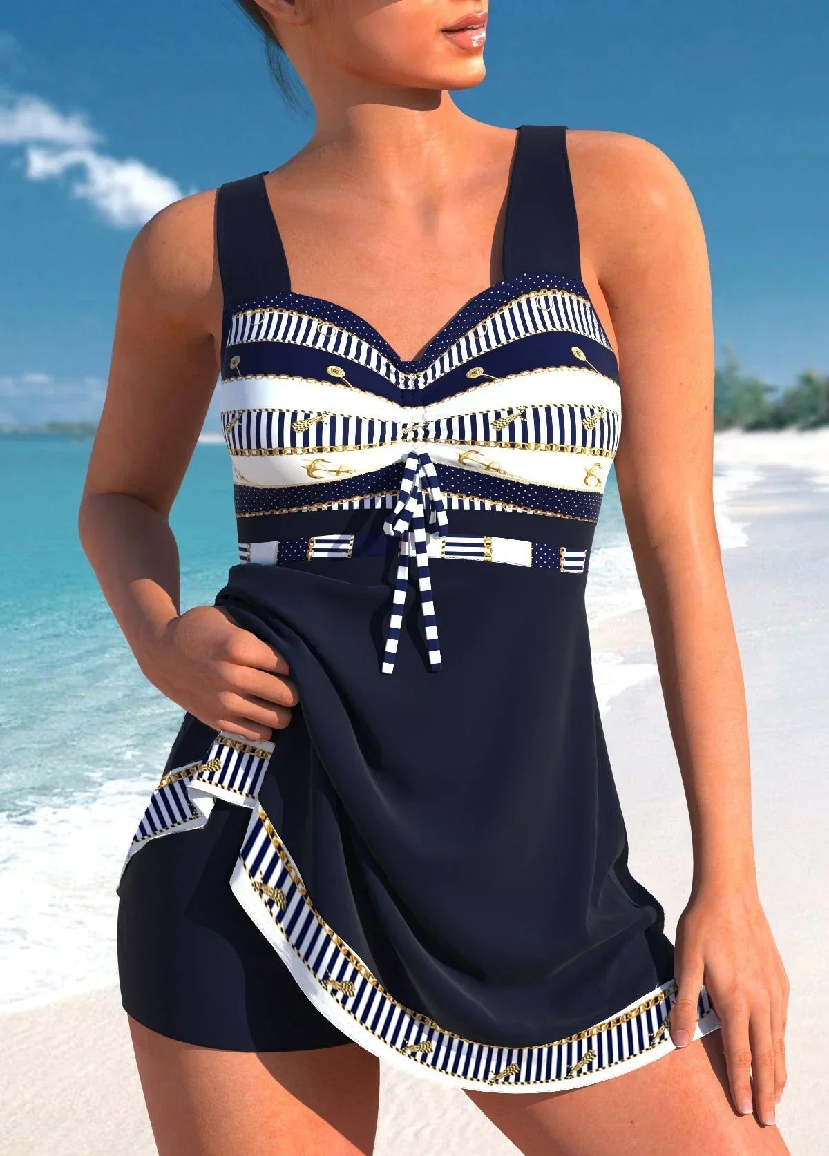 Marine-Inspired One-Piece Swimsuit