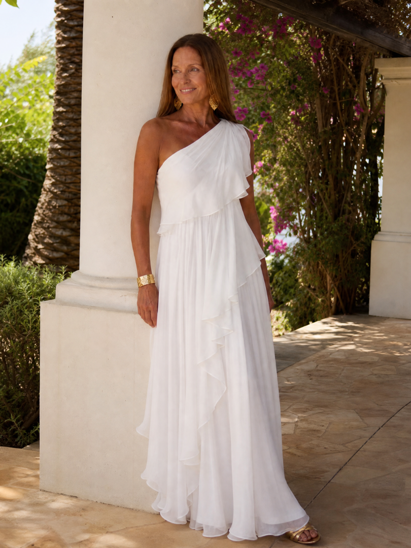 Ruffle Elegance One-Shoulder Maxi Dress