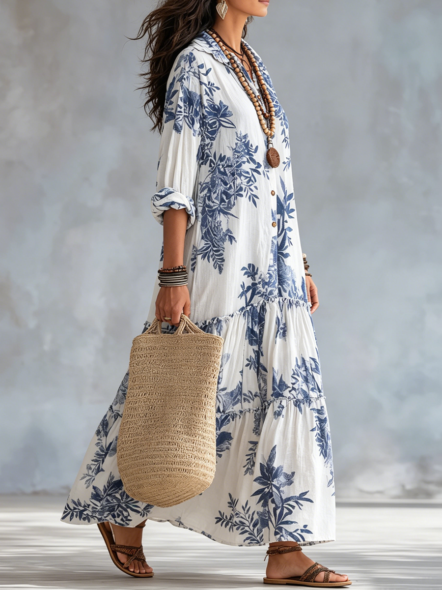 Bohemian Floral Button-Down Maxi Dress