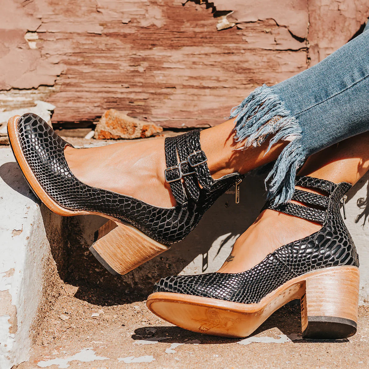 Triple Buckle Leather Heels