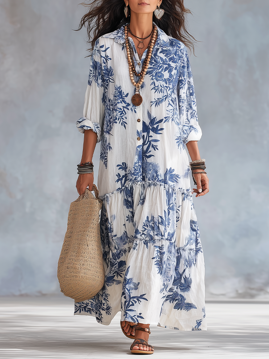 Bohemian Floral Button-Down Maxi Dress