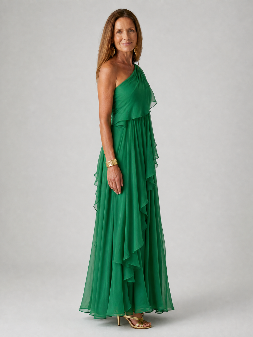 Ruffle Elegance One-Shoulder Maxi Dress