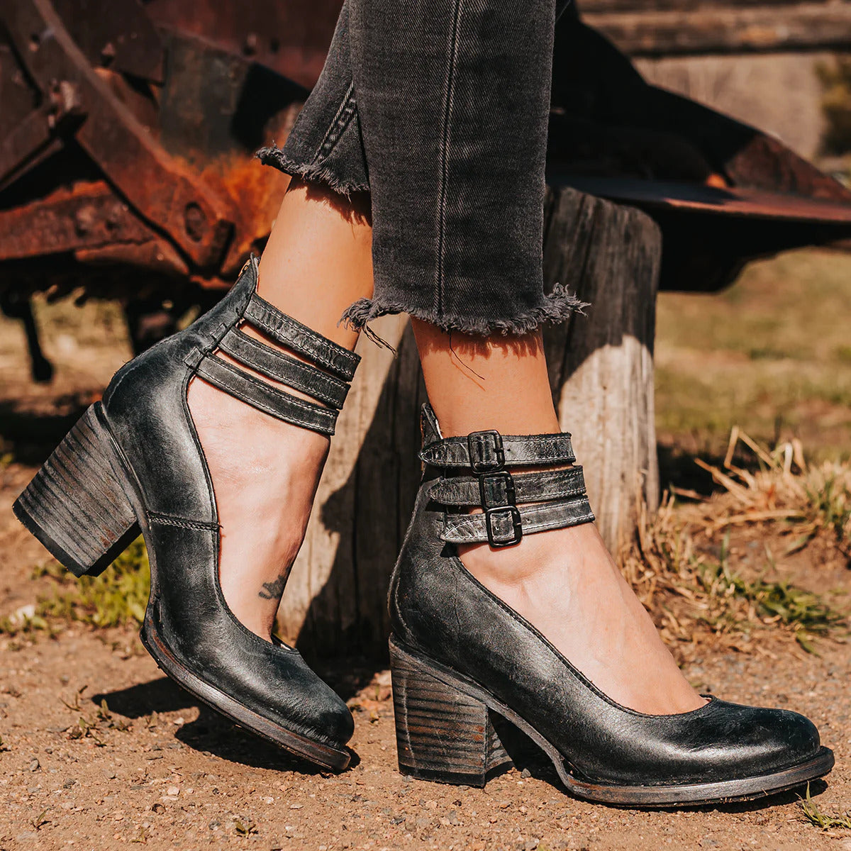 Triple Buckle Leather Heels