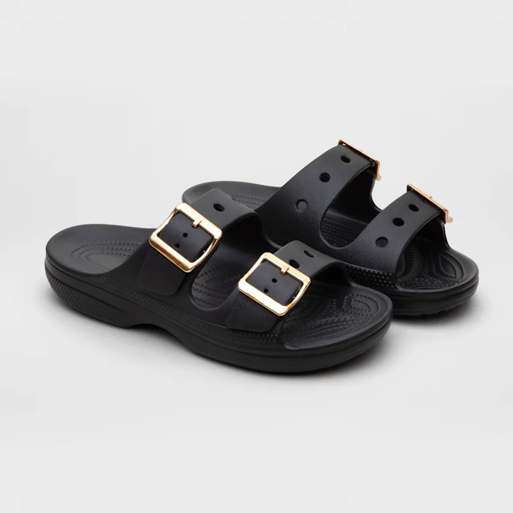 Leather Double Buckle Slides