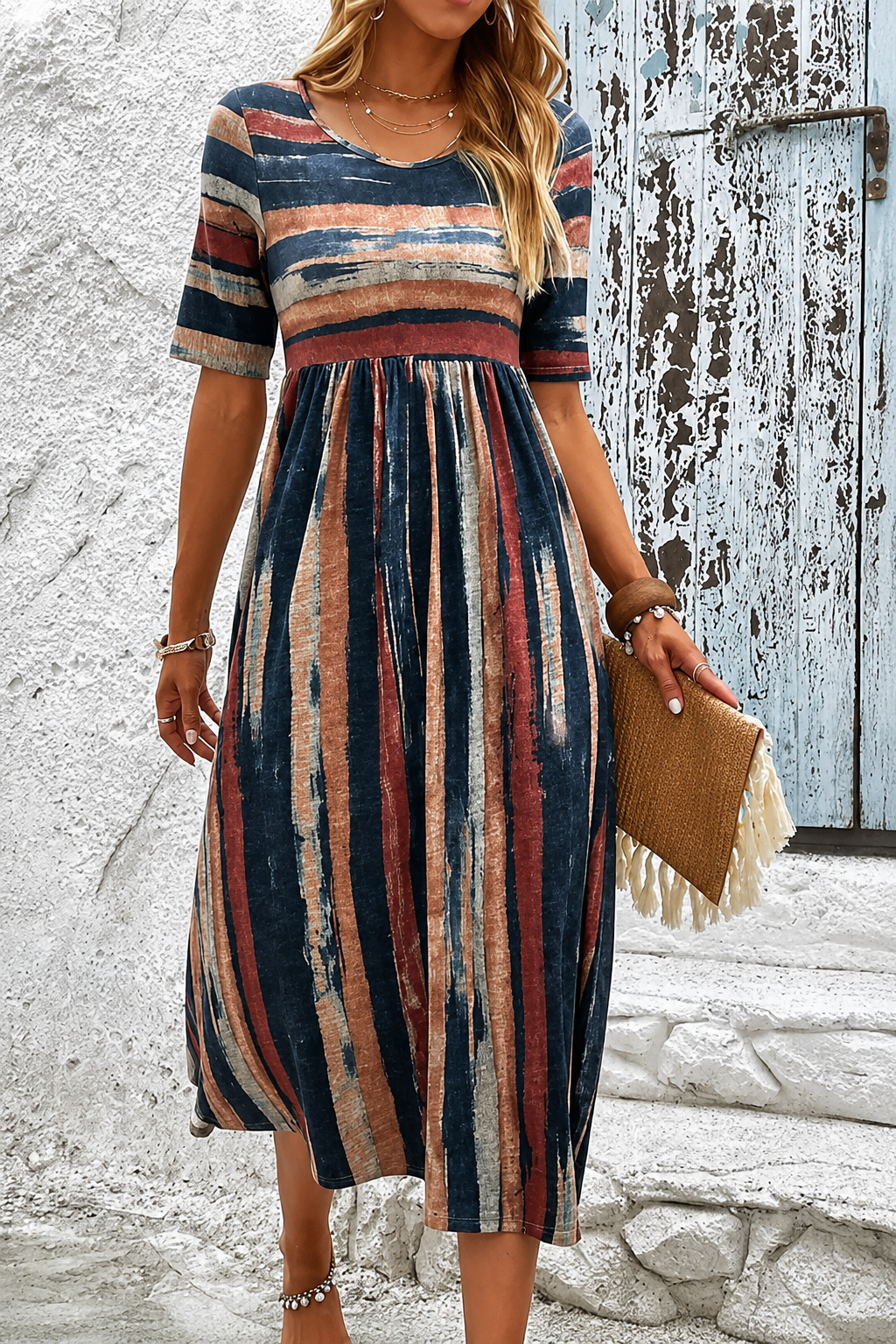 Slimming Striped Midi Dress
