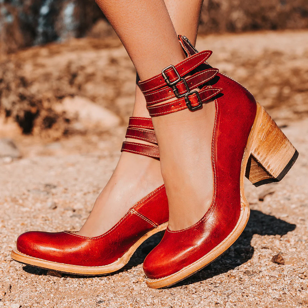 Triple Buckle Leather Heels