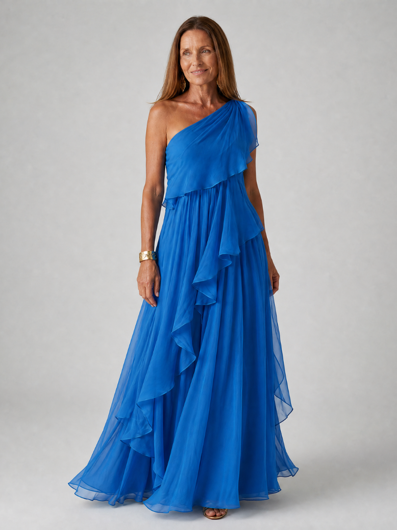 Ruffle Elegance One-Shoulder Maxi Dress