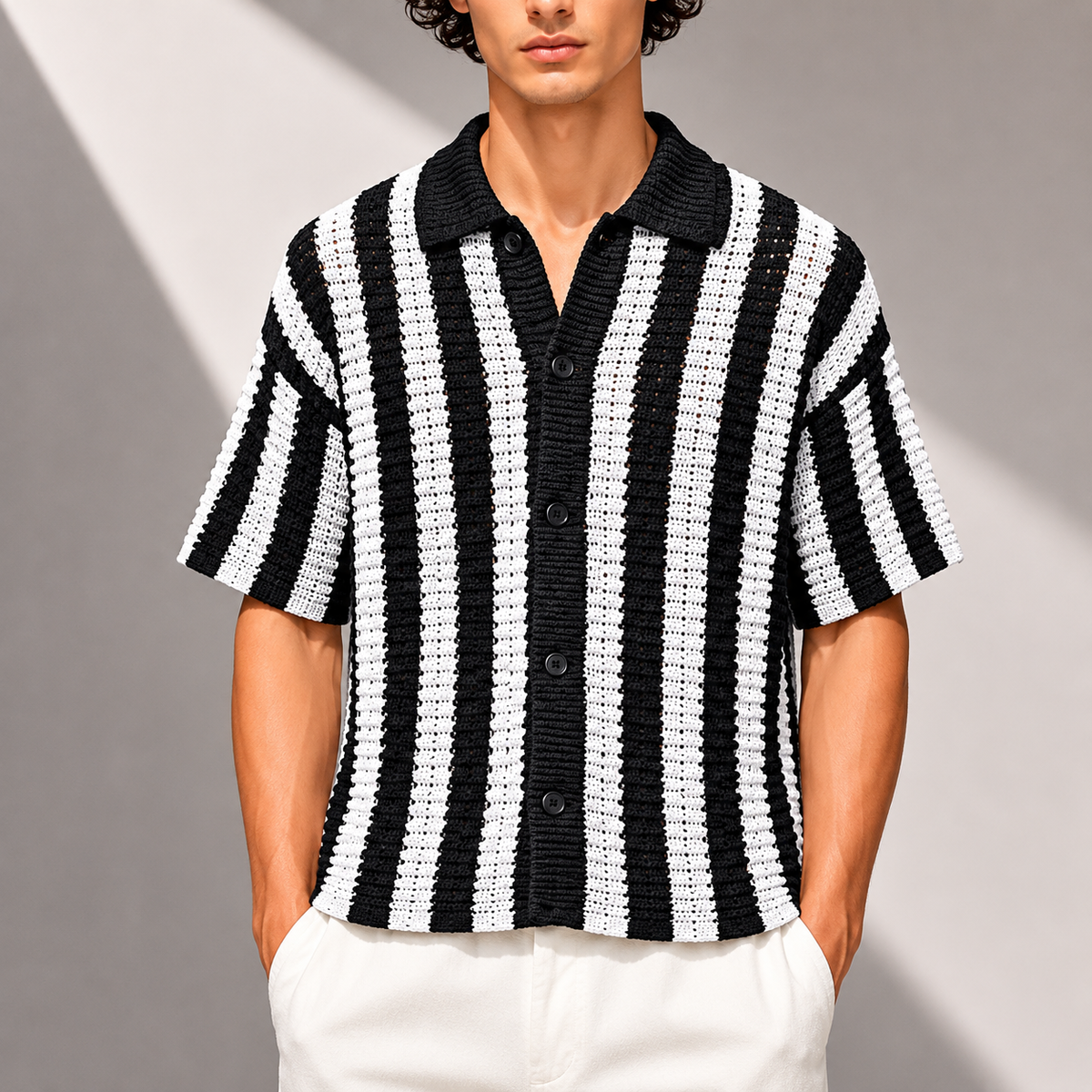 Striped Knit Polo Shirt