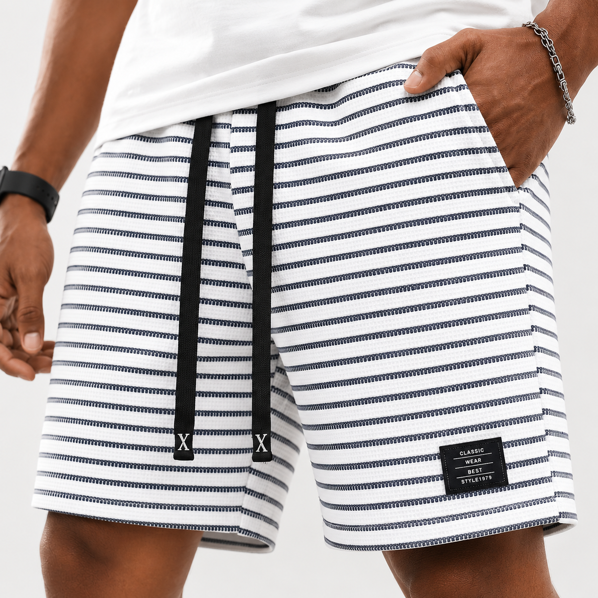 Waffle Knit Striped Lounge Shorts