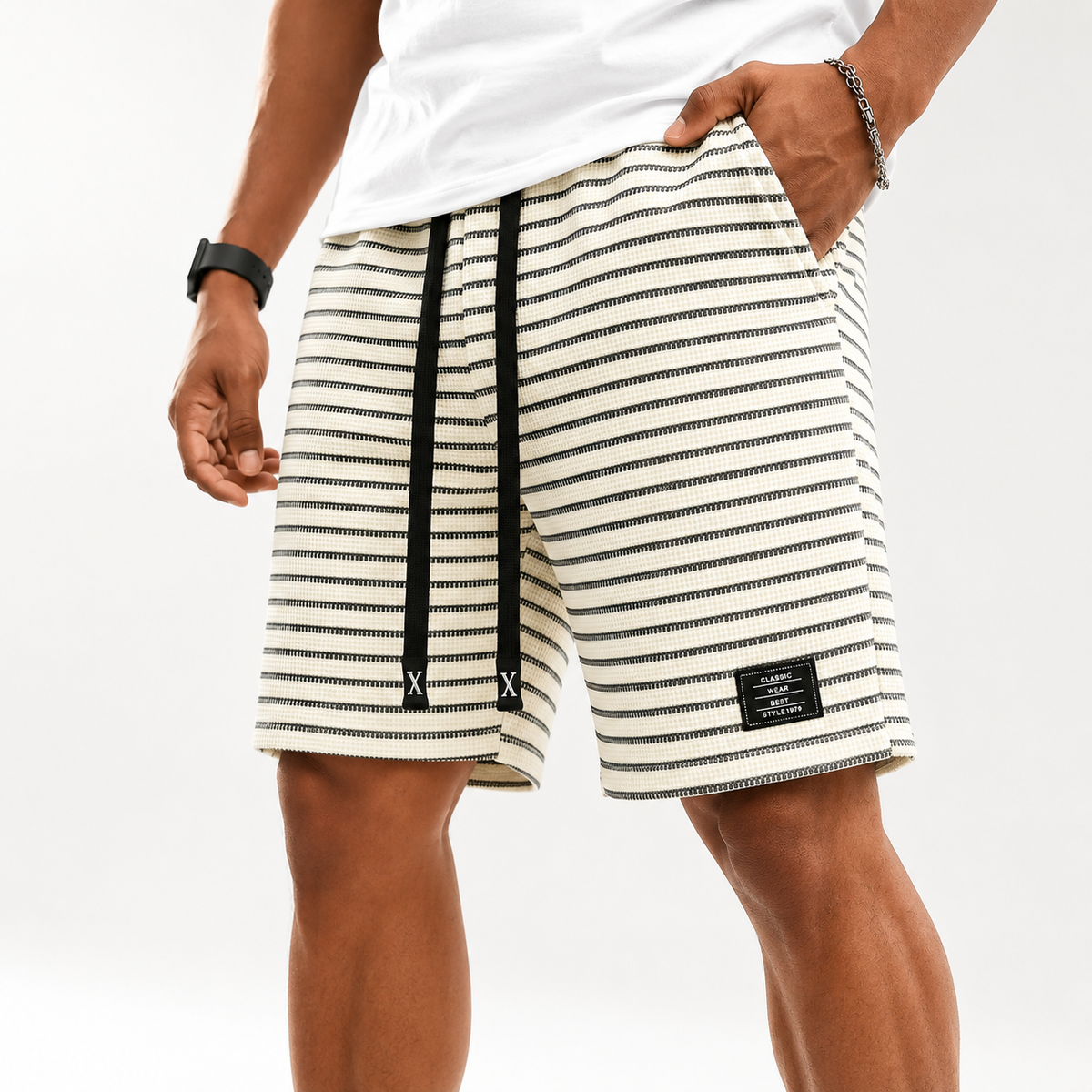 Waffle Knit Striped Lounge Shorts