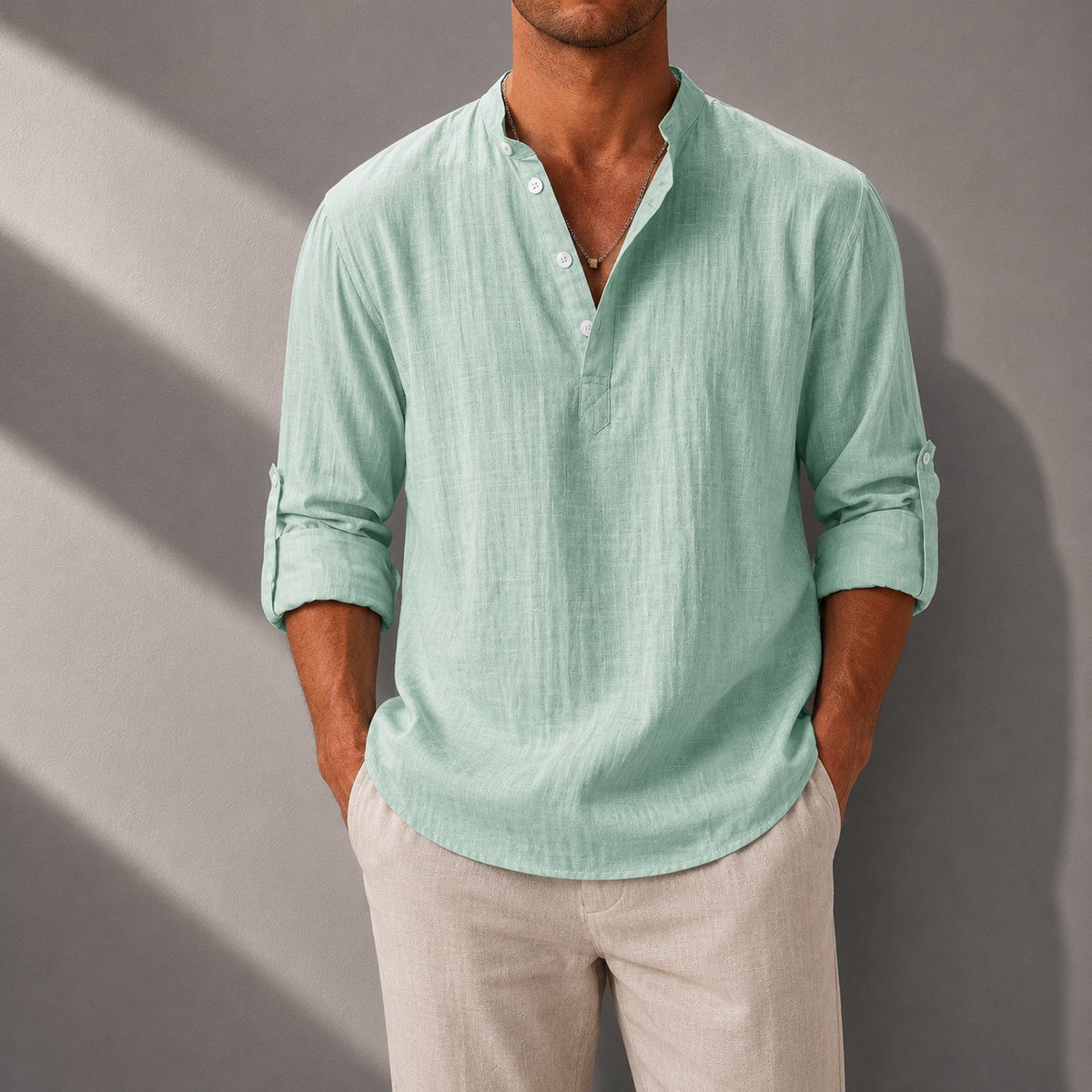 Cotton Linen Henley Shirt