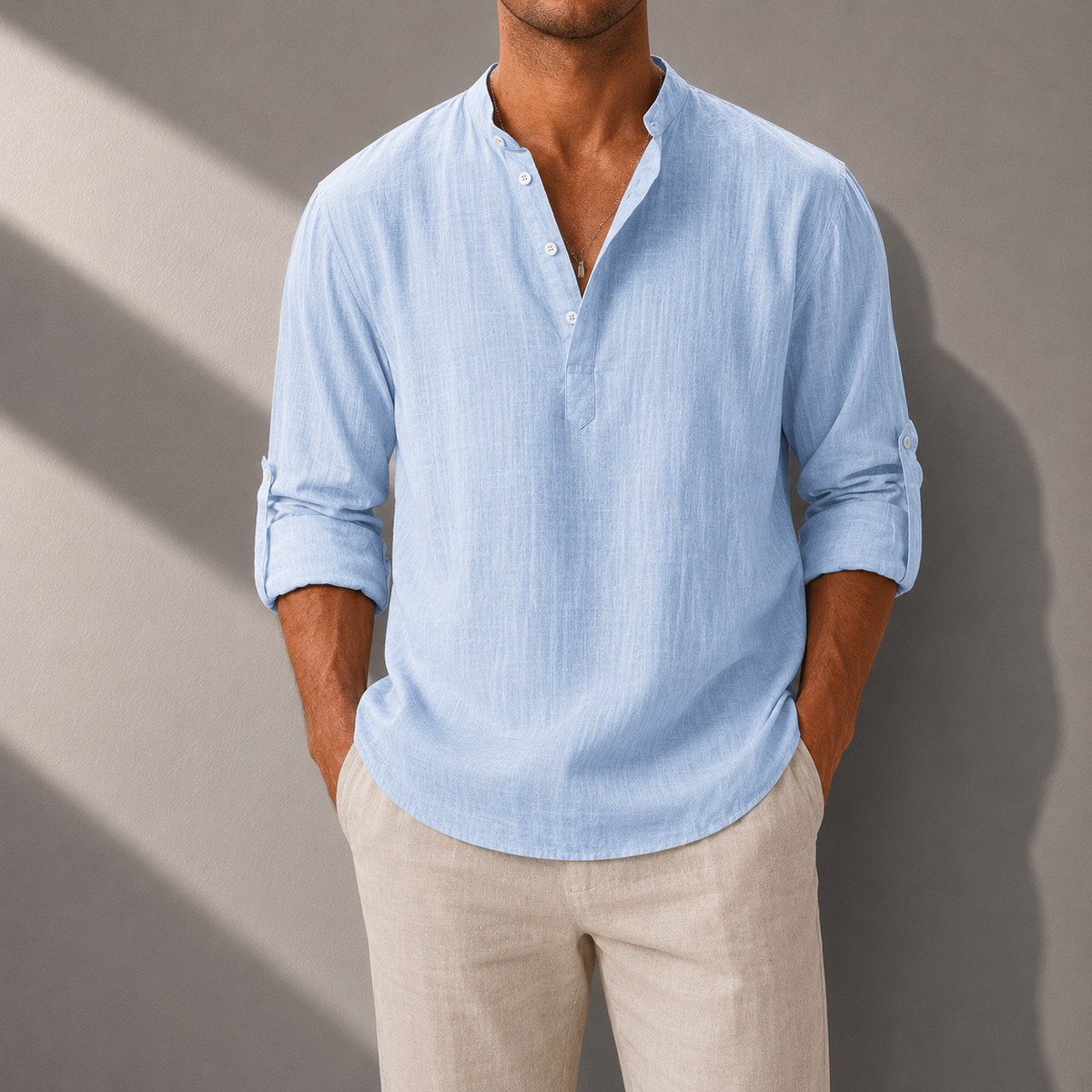 Cotton Linen Henley Shirt