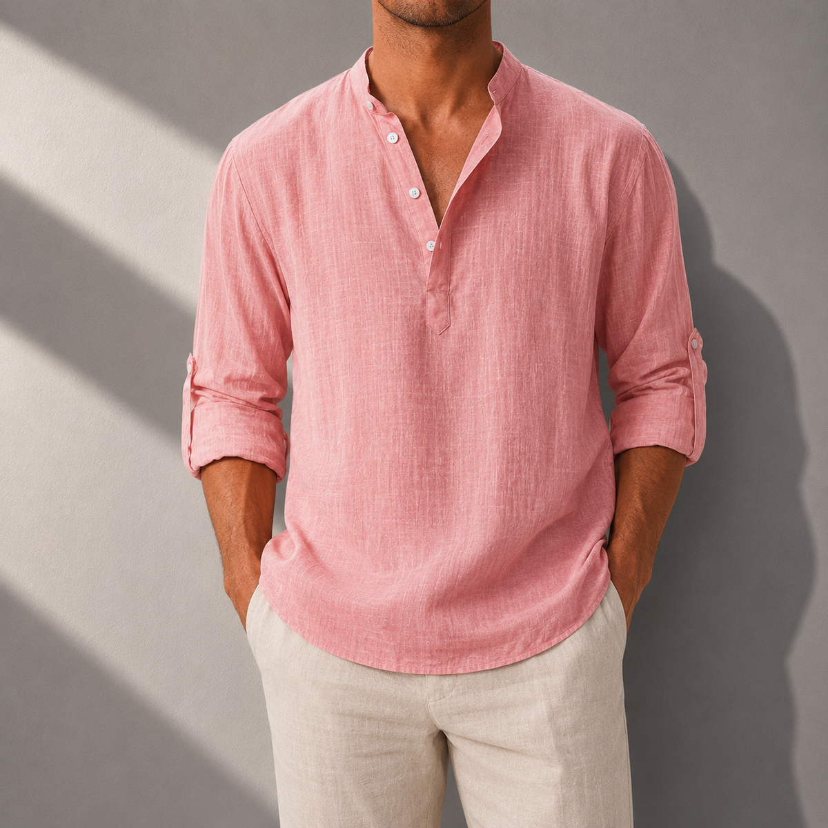 Cotton Linen Henley Shirt
