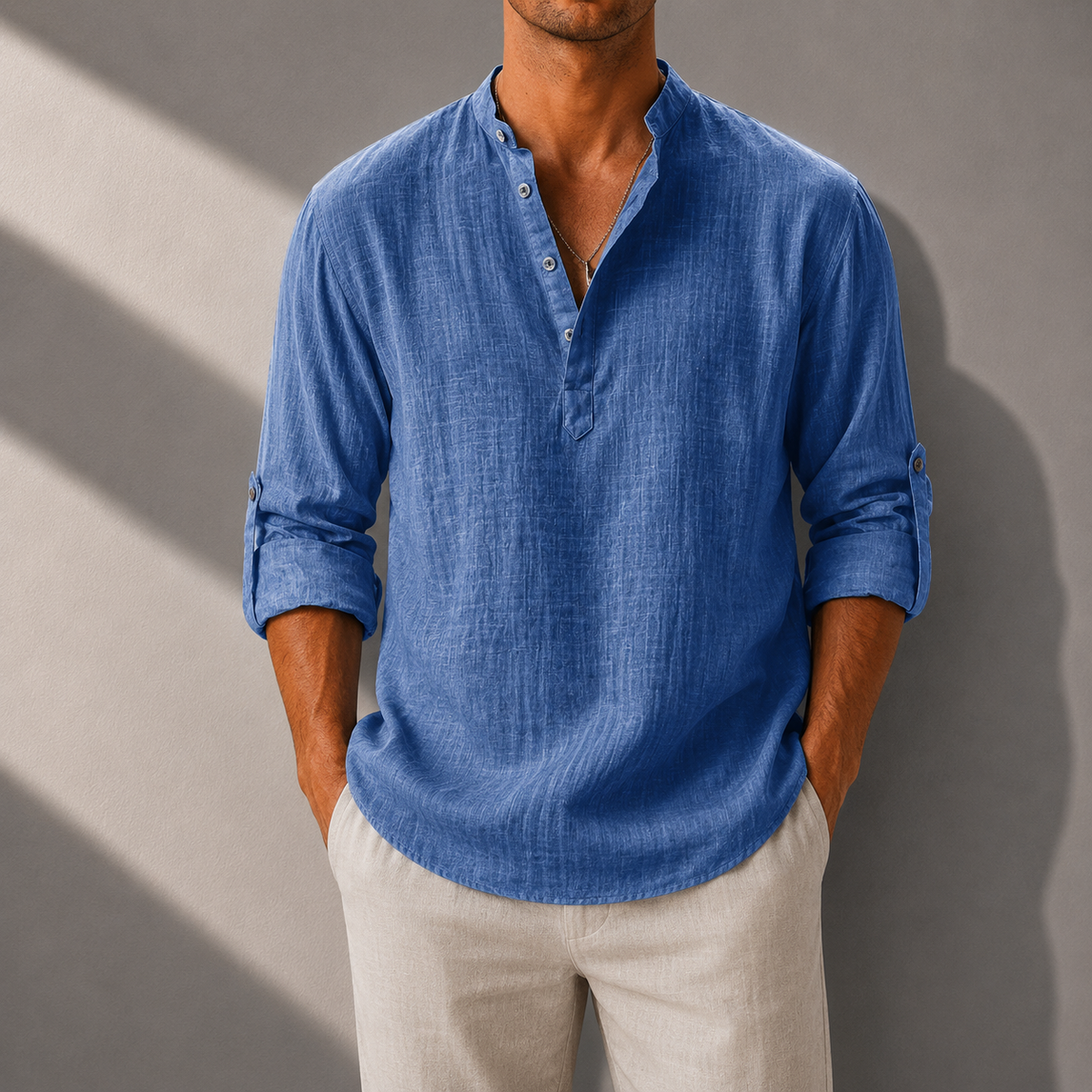 Cotton Linen Henley Shirt