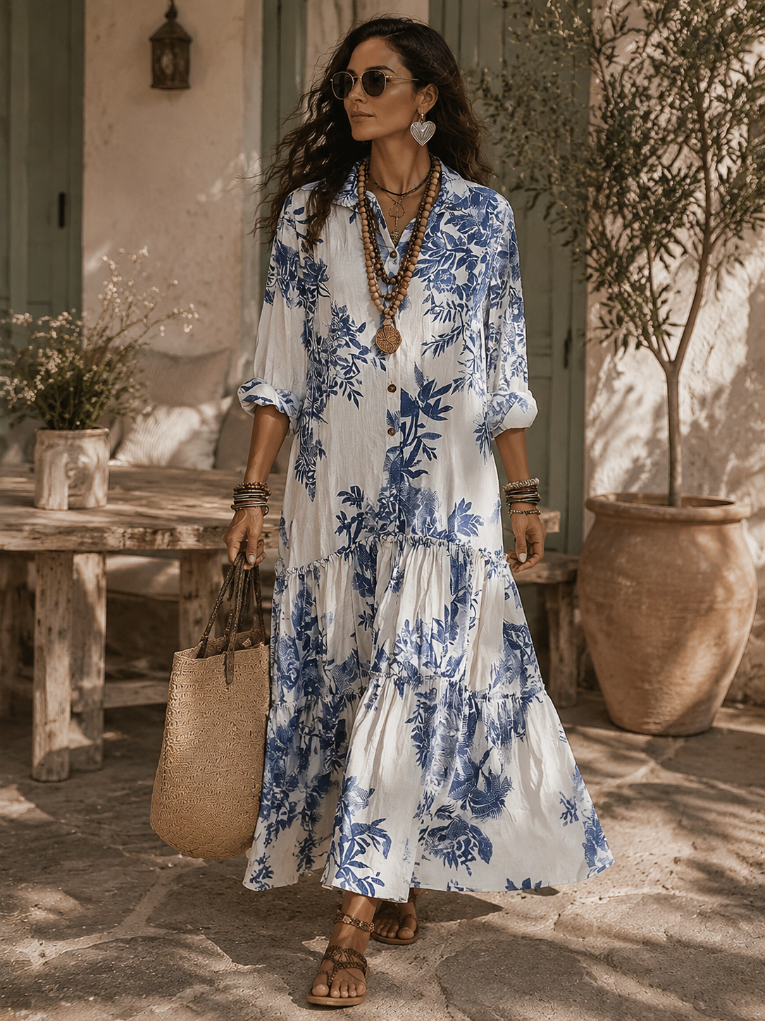 Bohemian Floral Button-Down Maxi Dress