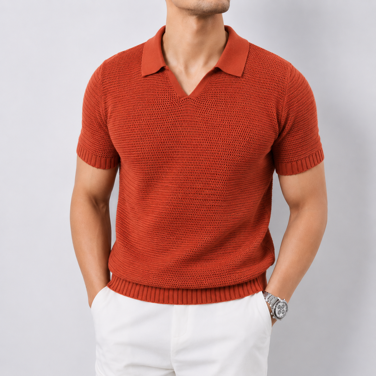 Luxurious Knit Polo Top