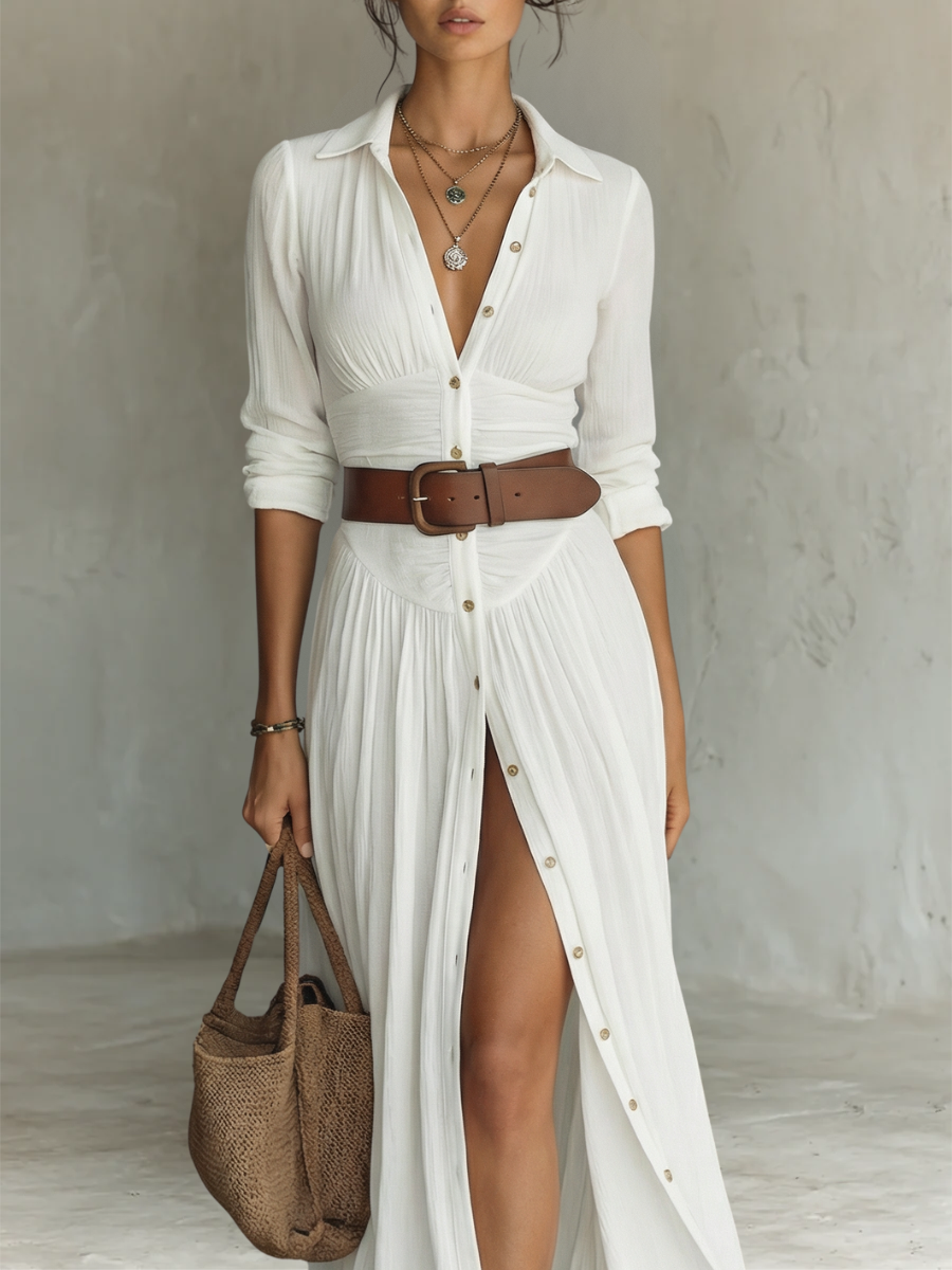 Elegant Notched Collar Maxi Dress