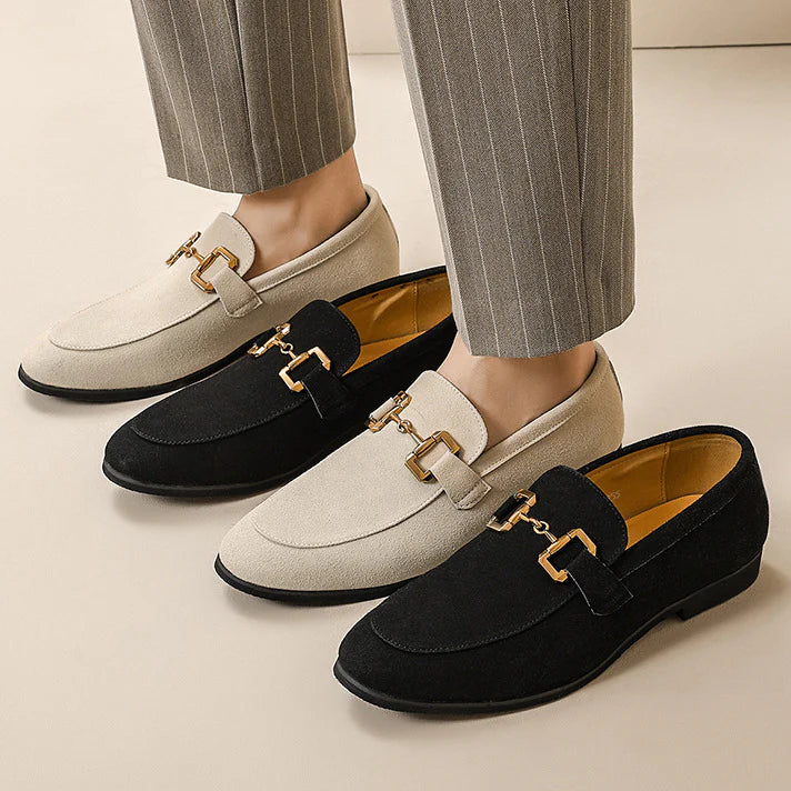 Suede Moccasins with Gold Horsebit