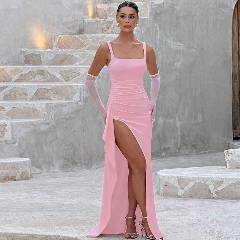 Silk Elegance Open Back Maxi Dress