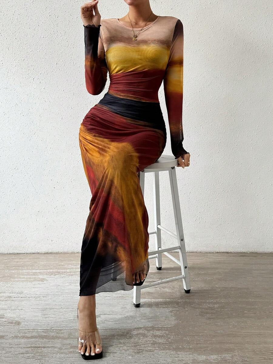 Printed Bodycon Maxi Dress